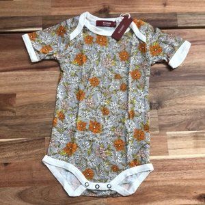 Milkbarn Infant Bamboo Short Sleeve One Piece Grey Floral 6-12 Months - NWT